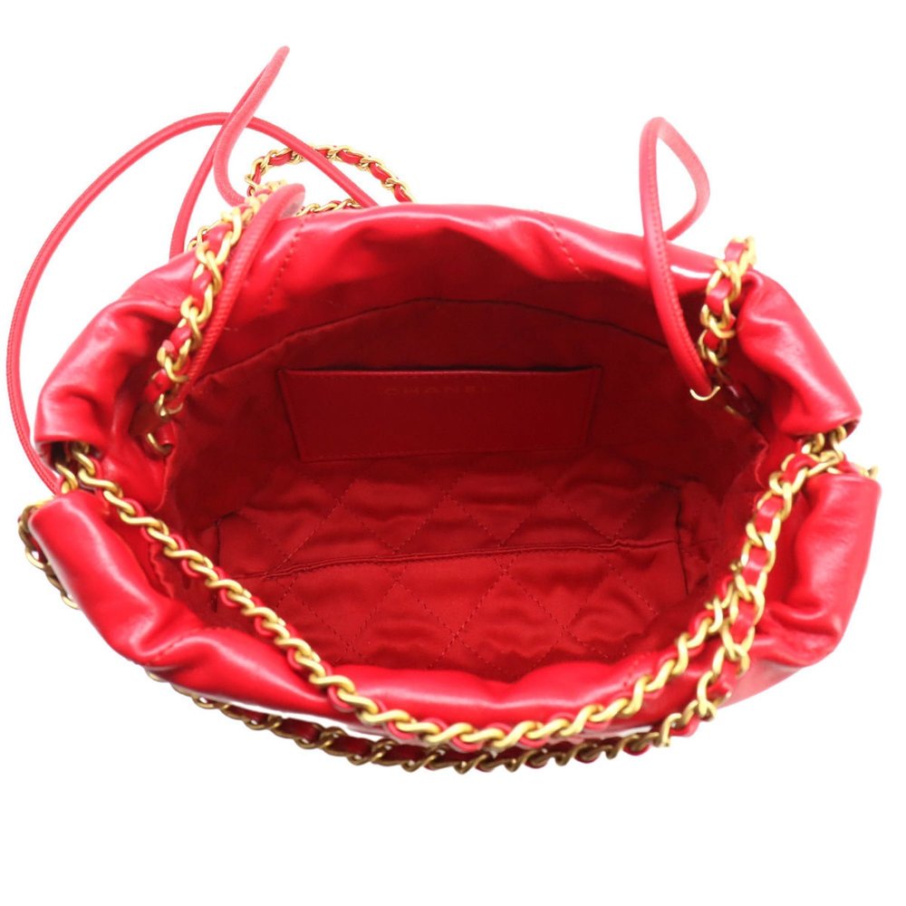 CHANEL 22 2way Chain Hand Shoulder Bag Leather Red AS3980 Mini - Picture 6 of 9
